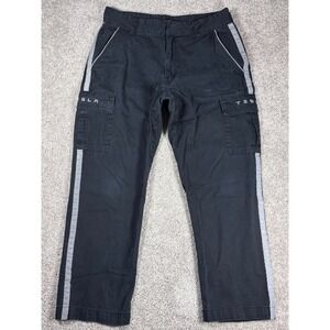 Tesla Mens Black Cargo Pants Elastic Waist‎ Zip Fly Reflective Stripe Size 34x30